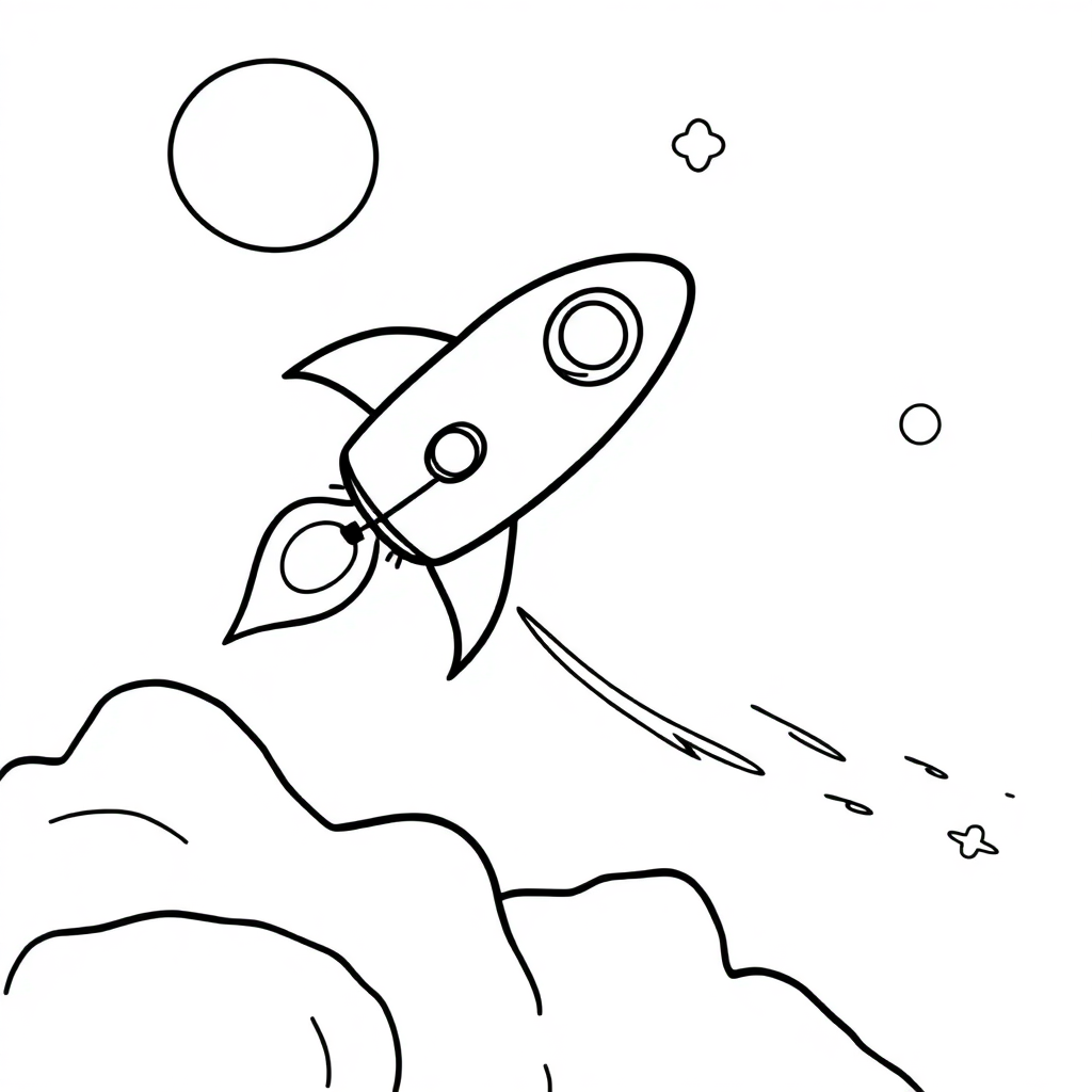 Tiny Rocket Ship Flying Coloring Page