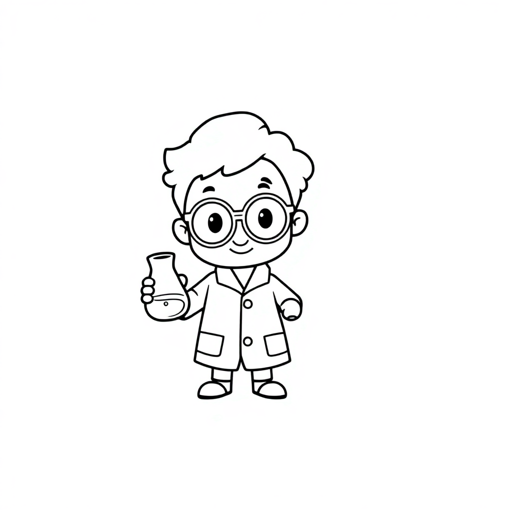 Tiny Scientist With Beaker Coloring Page
