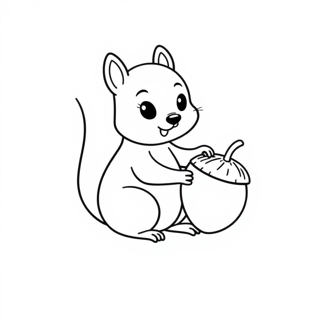 Tiny Squirrel With Acorn Coloring Page