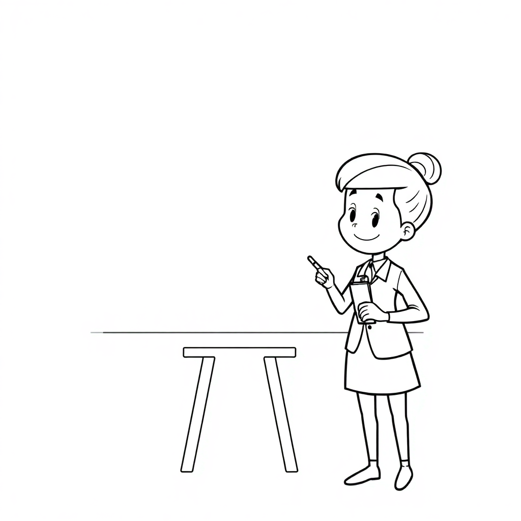 Tiny Teacher At Blackboard Coloring Page