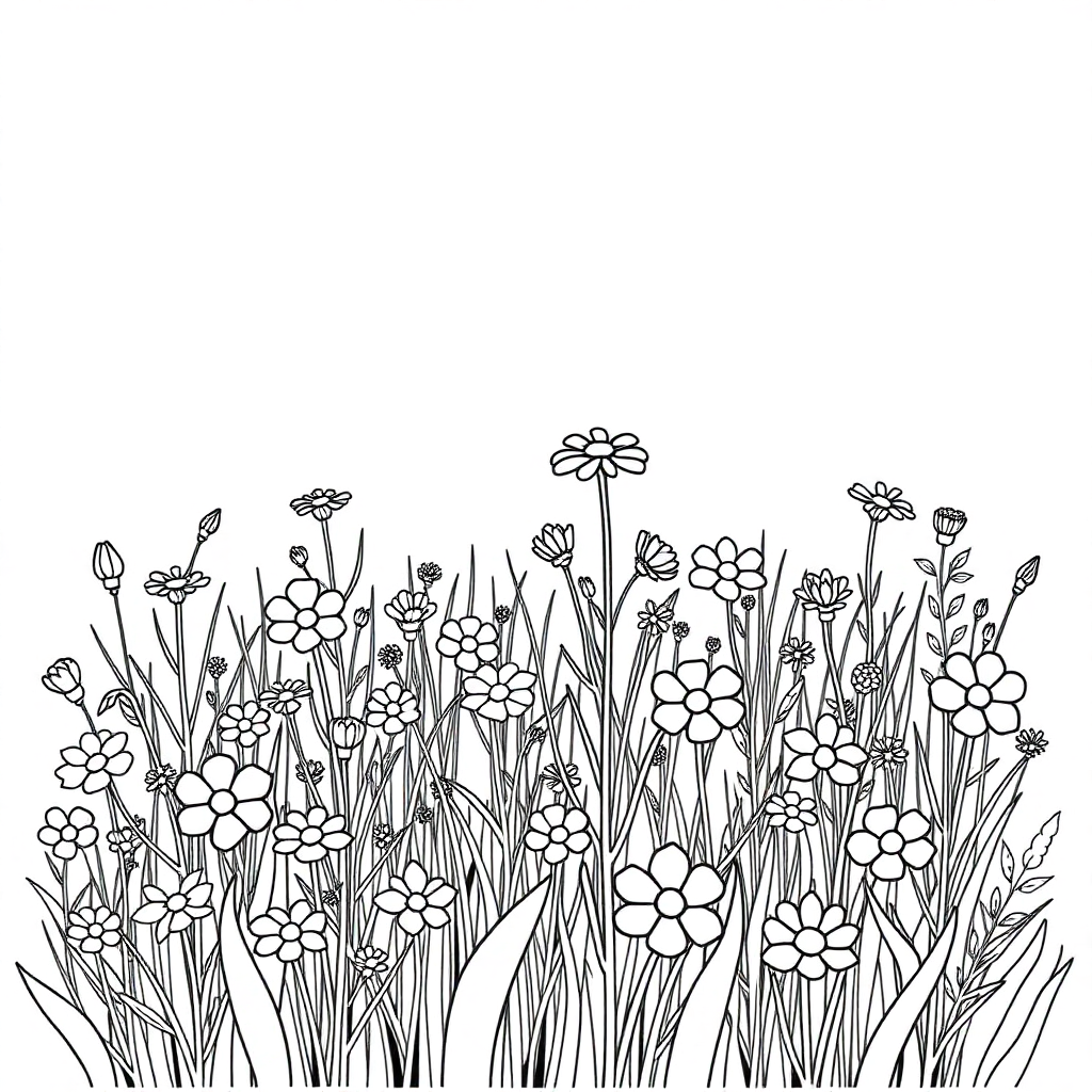 Tiny Wildflower Field Coloring Page