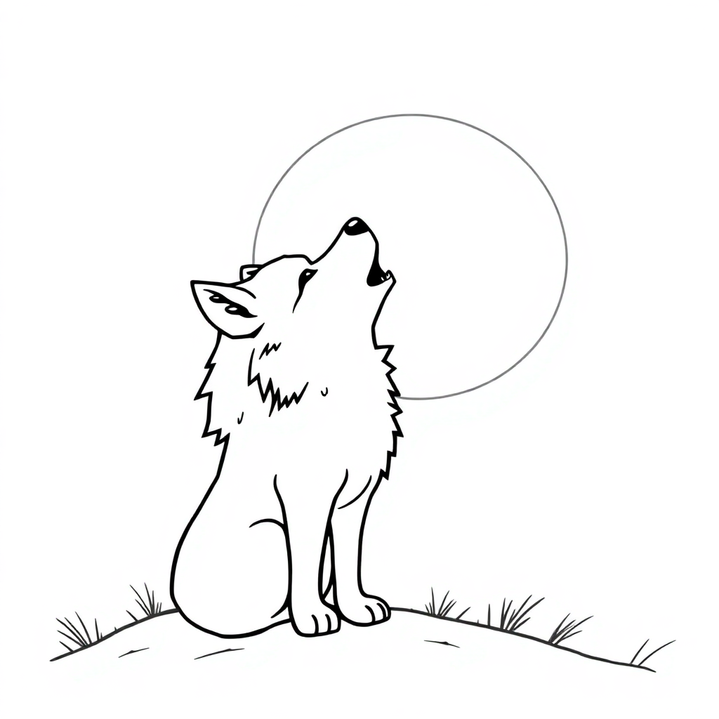Tiny Wolf Howling At Moon Coloring Page