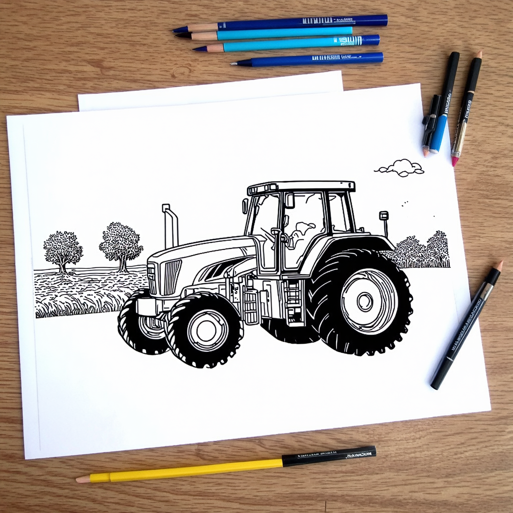 Tractor On Farm Coloring Page
