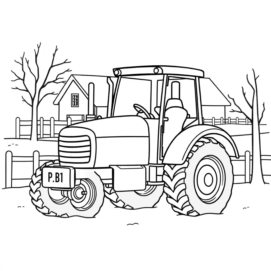 Tractor On Farm In Winter Coloring Page