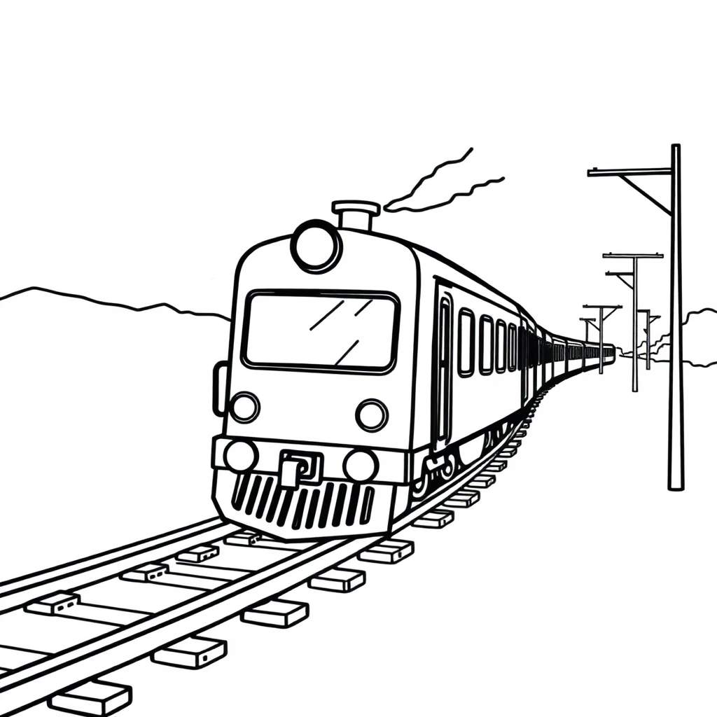 Train On Tracks At Night Coloring Page