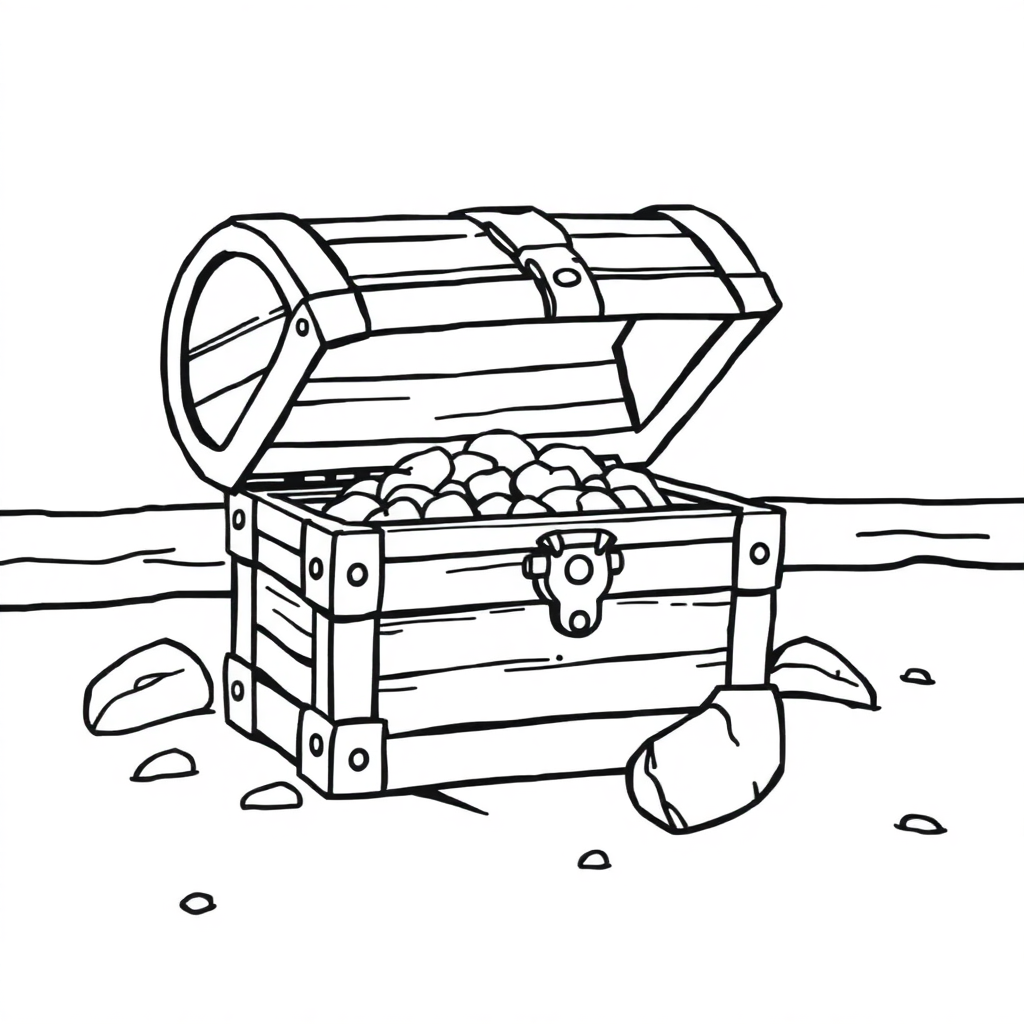 Treasure Chest On Beach Coloring Page