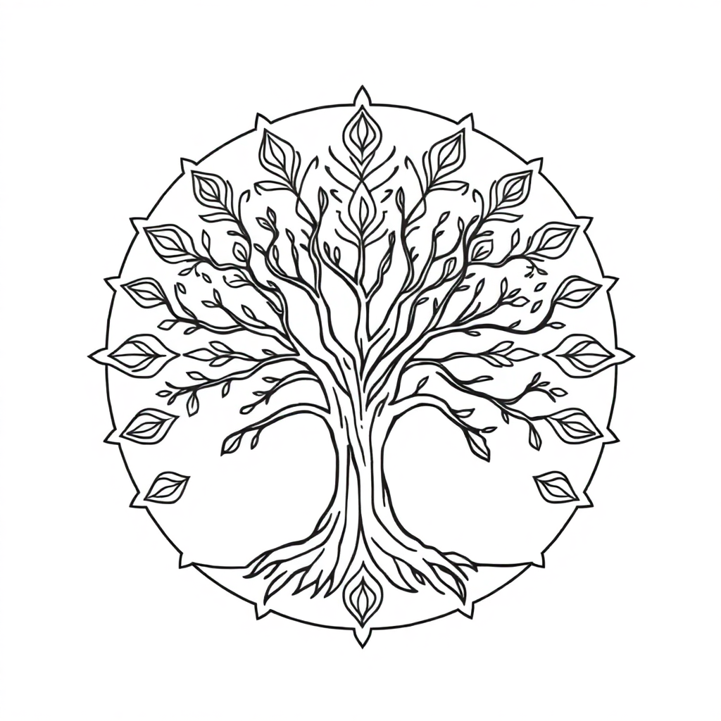 Tree Of Life Mandala In Winter Coloring Page