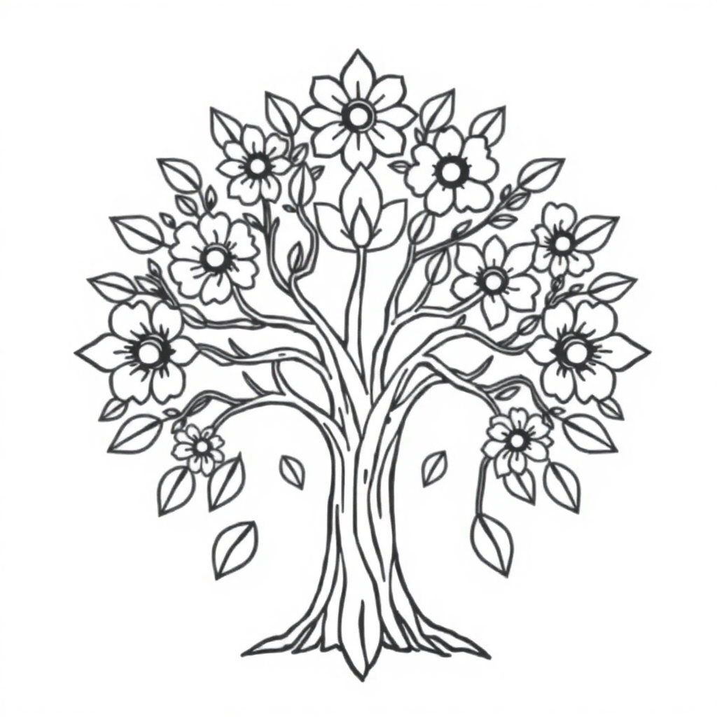 Tree Of Life Mandala With Flowers Coloring Page