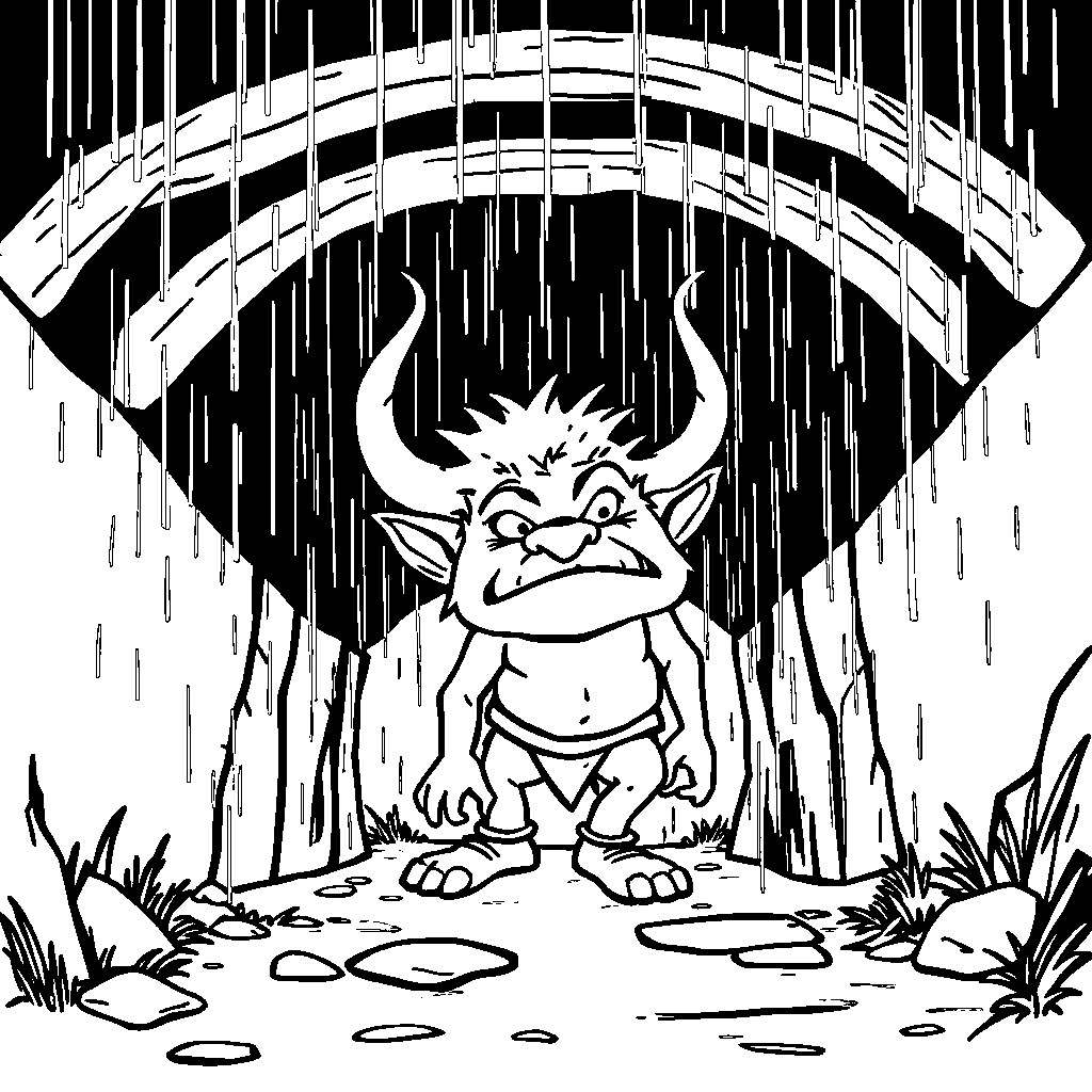 Troll Under Bridge In Rain Coloring Page