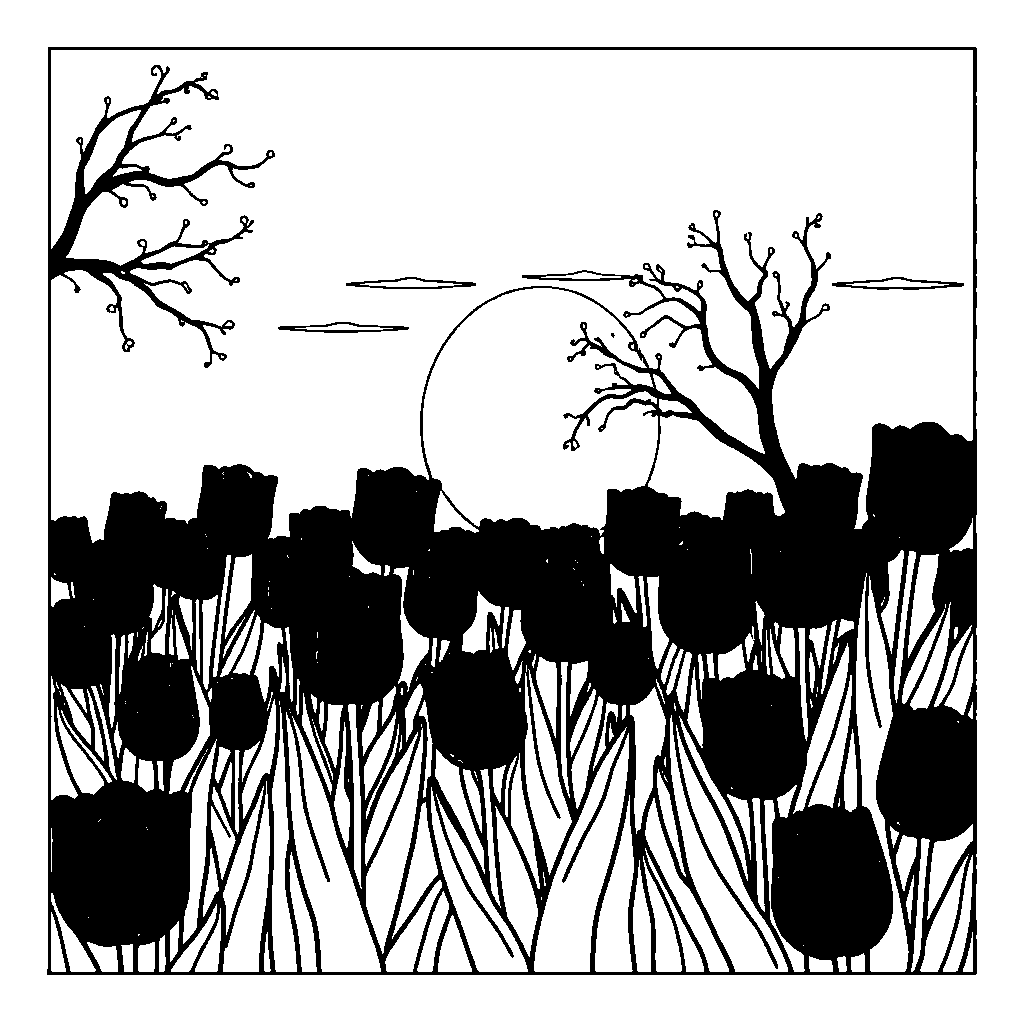 Tulip Garden At Sunset Coloring Page