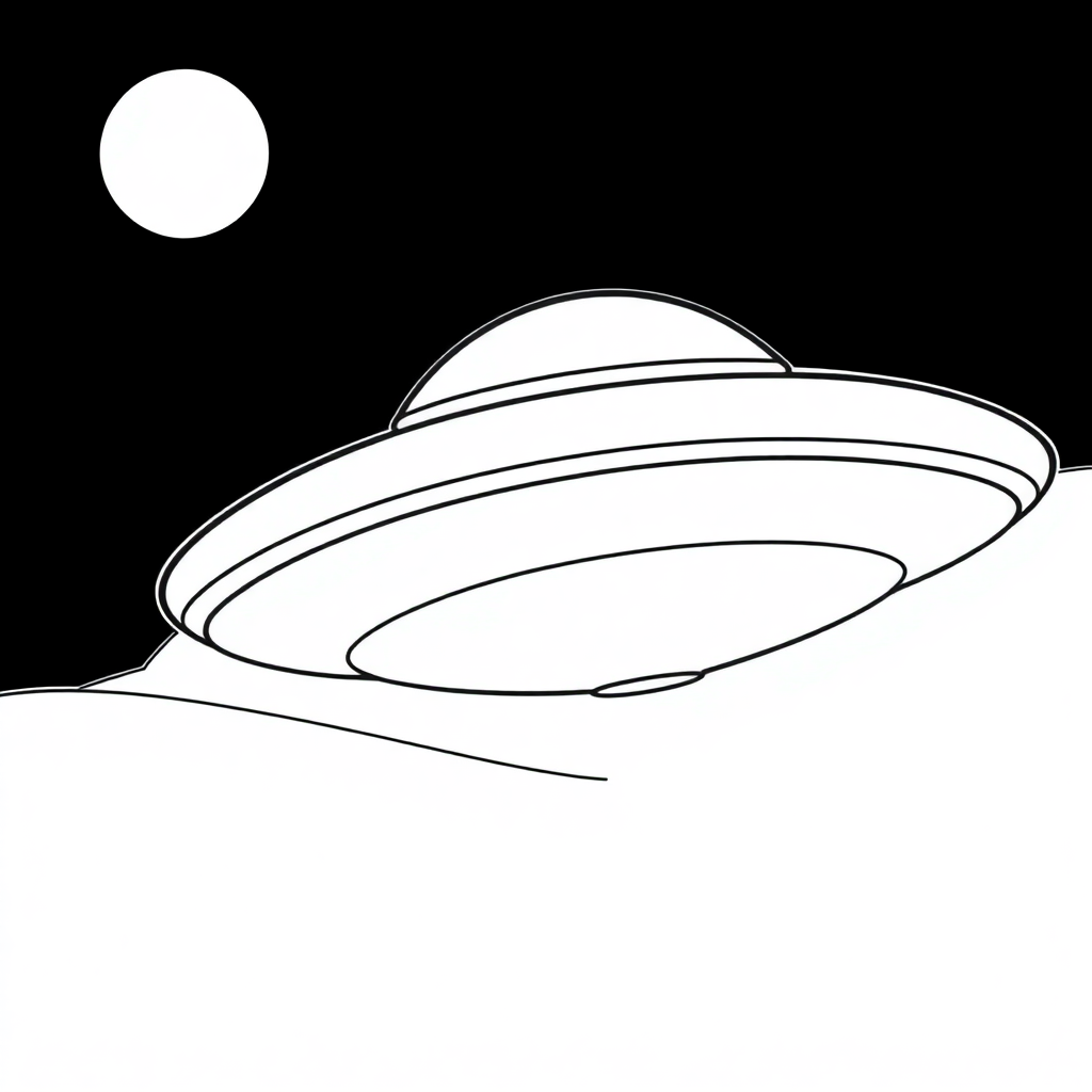 Ufo Flying Saucer At Night Coloring Page