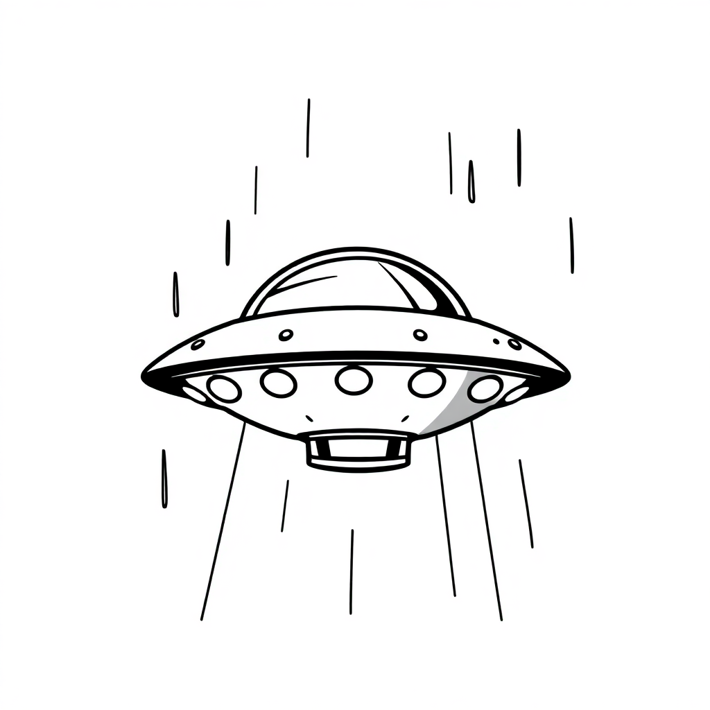 Ufo Flying Saucer In Rain Coloring Page