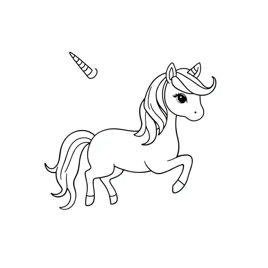 Unicorn With Rainbow Mane In Space Coloring Page