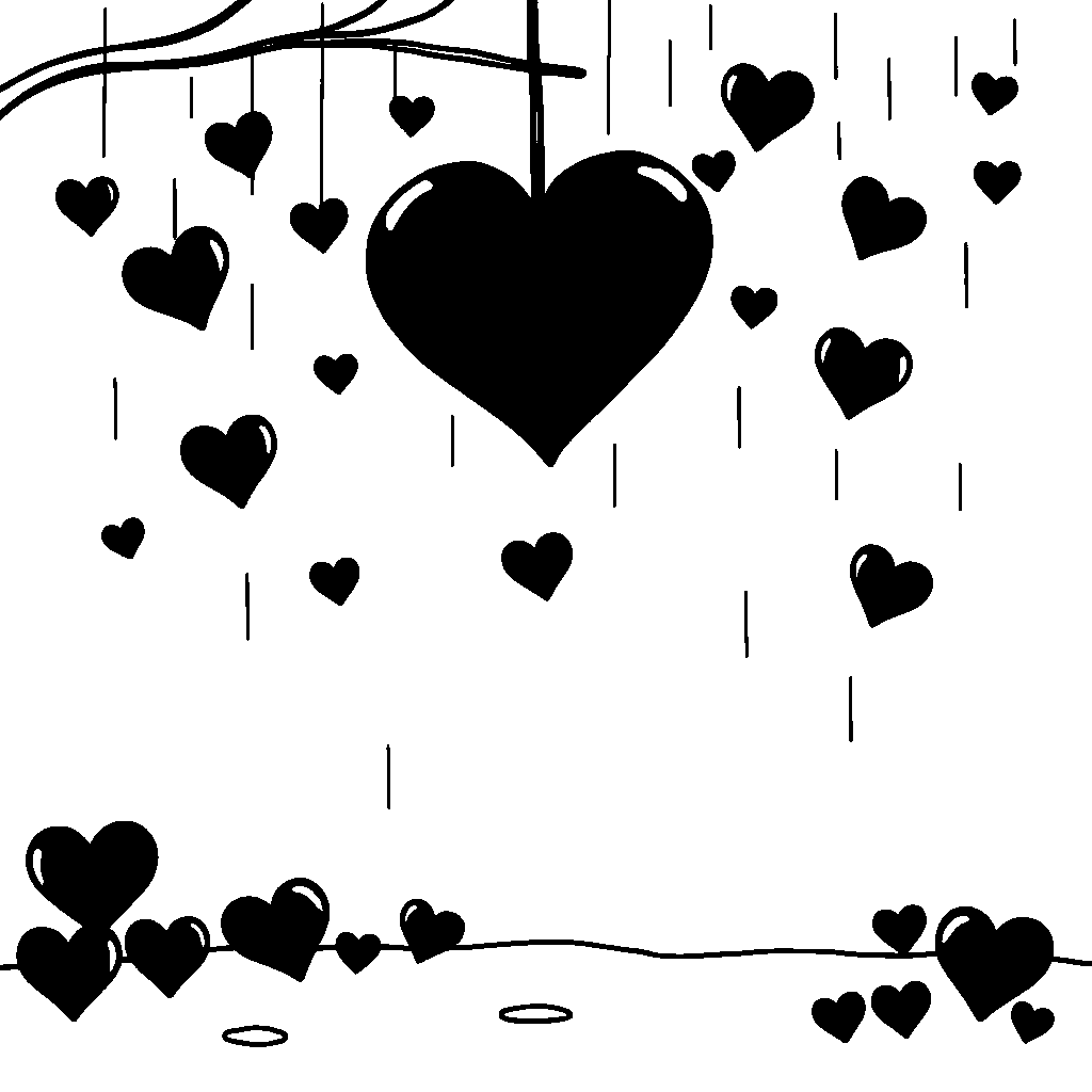 Valentines Heart In Rain Coloring Page