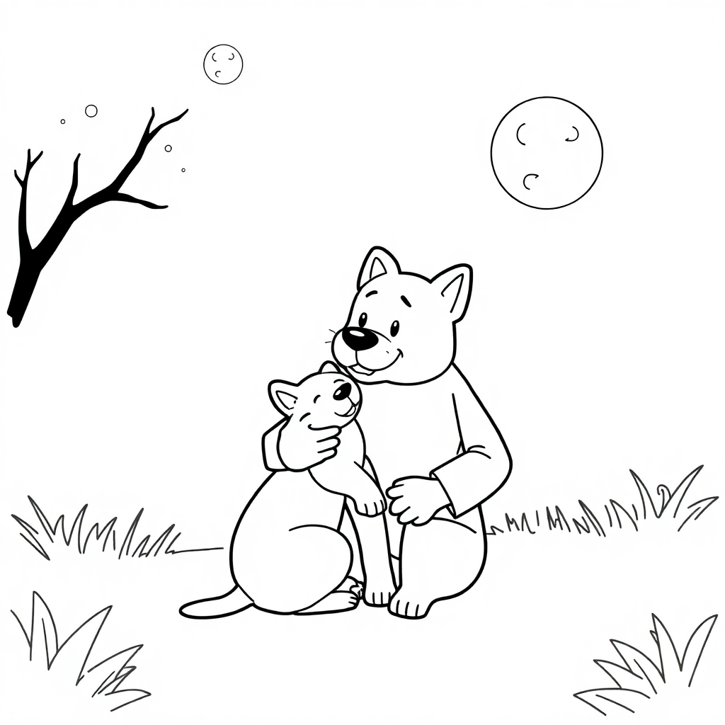 Detailed Veterinarian With Pet At Night Coloring Page