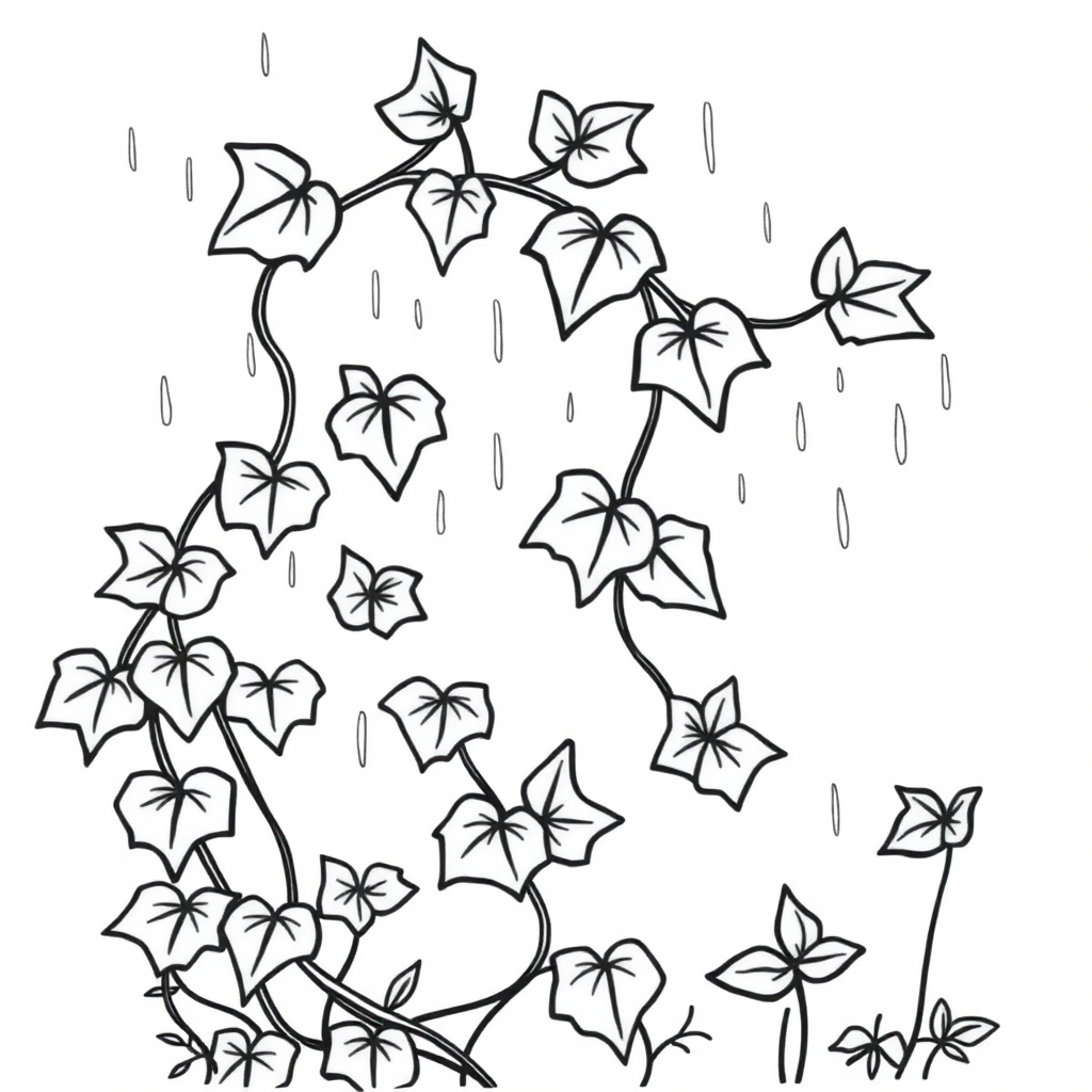 Vine With Leaves In Rain Coloring Page