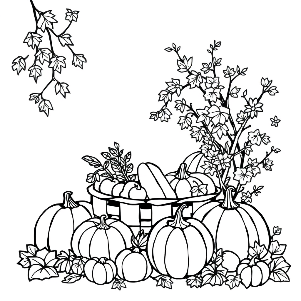 Vintage Autumn Harvest Coloring Page
