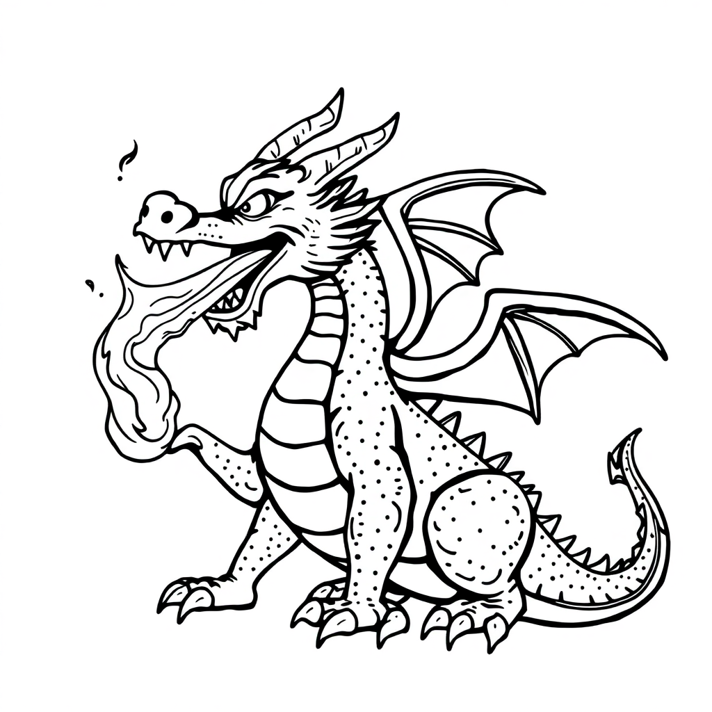 Vintage Dragon Breathing Fire Coloring Page