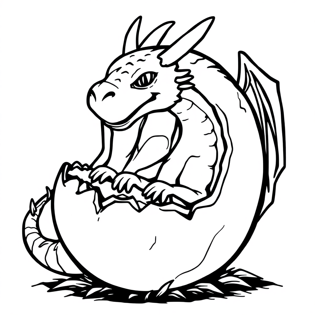 Vintage Dragon Egg Hatching Coloring Page