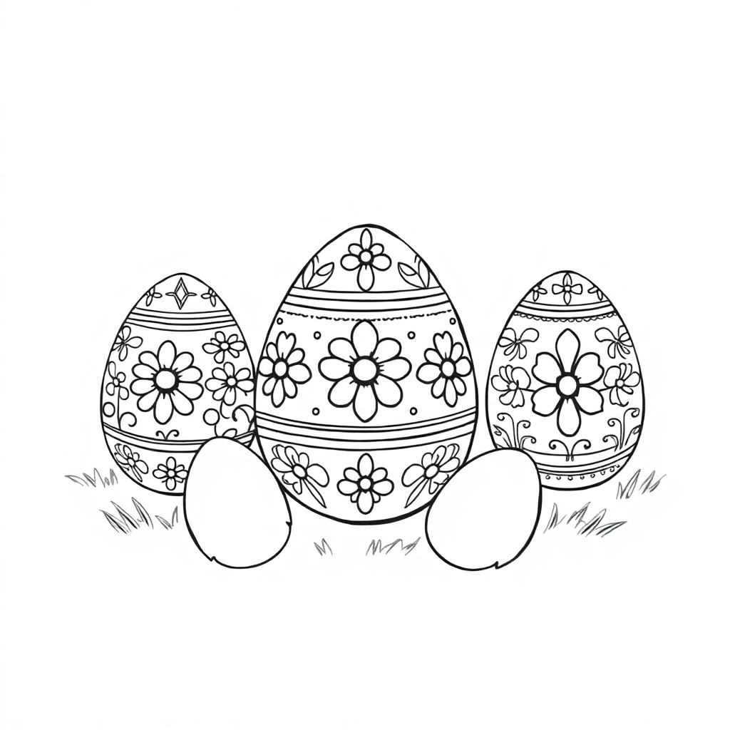 Vintage Easter Eggs Decorated Coloring Page