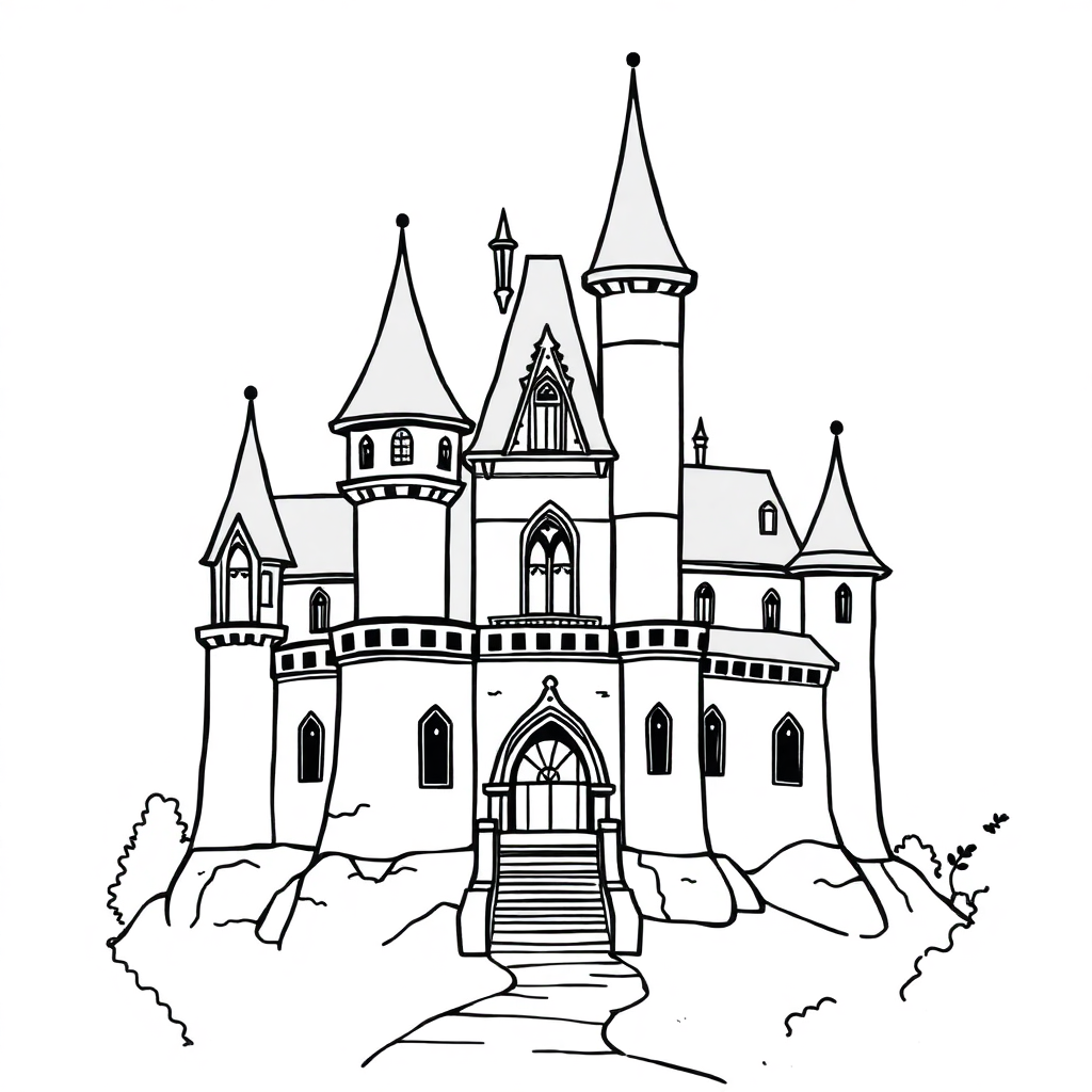 Vintage Enchanted Castle Coloring Page