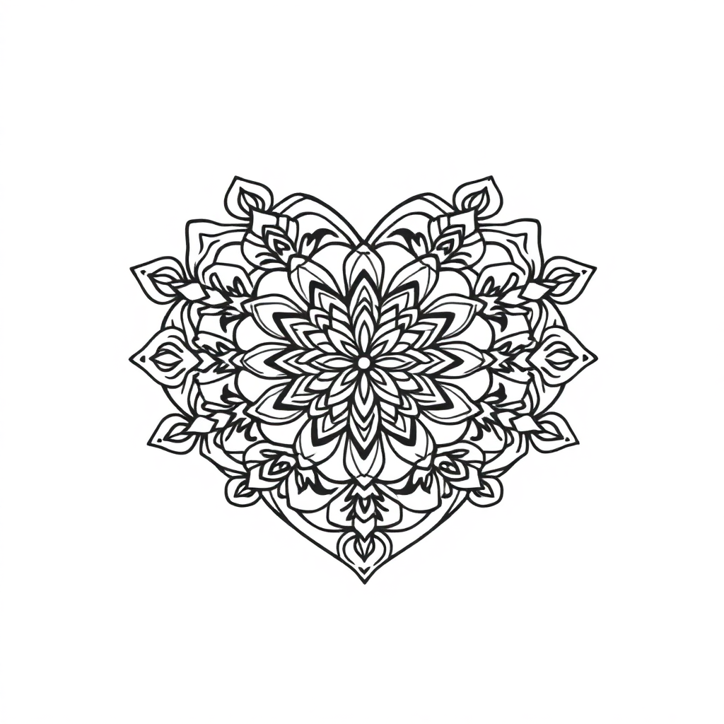 Vintage Heart Shaped Mandala Coloring Page