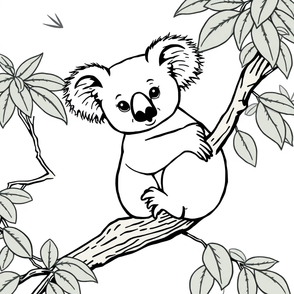 Vintage Koala On Tree Coloring Page