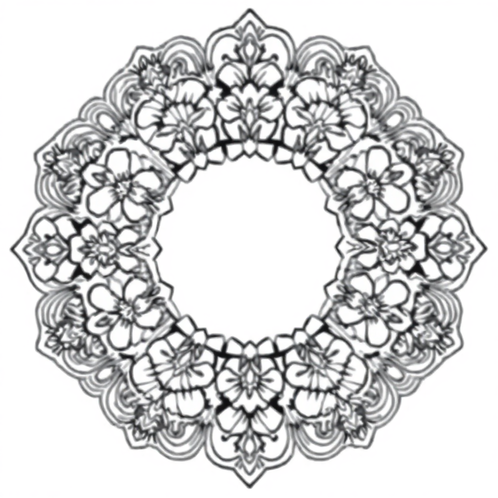 Vintage Lace Mandala With Flowers Coloring Page
