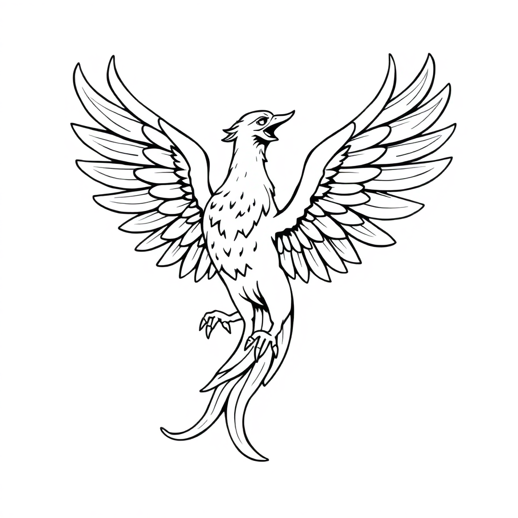 Vintage Phoenix Rising Coloring Page