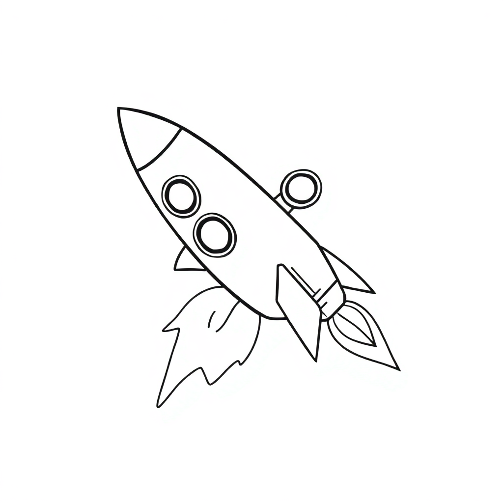 Vintage Rocket Ship Flying Coloring Page