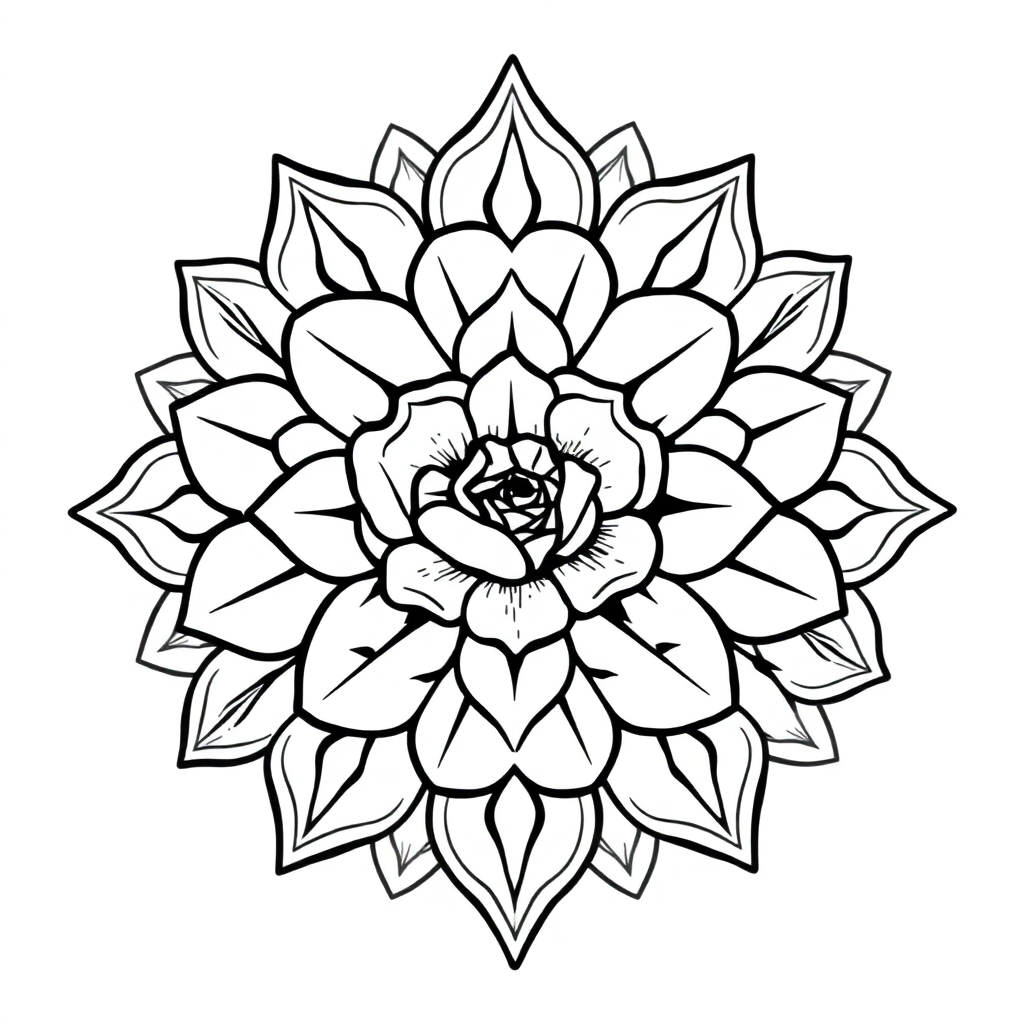 Vintage Rose Mandala Pattern Coloring Page