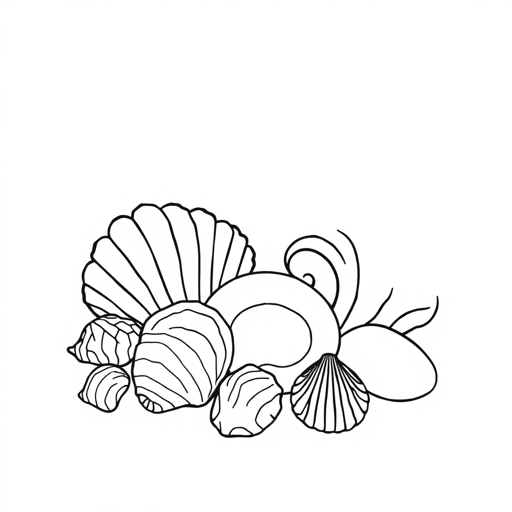 Vintage Seashells On Beach Coloring Page