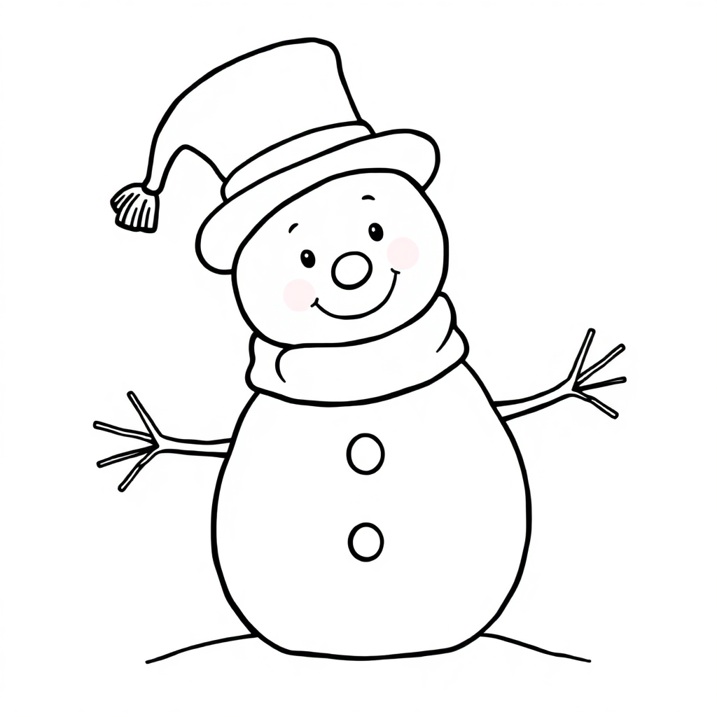 Vintage Snowman With Hat Coloring Page