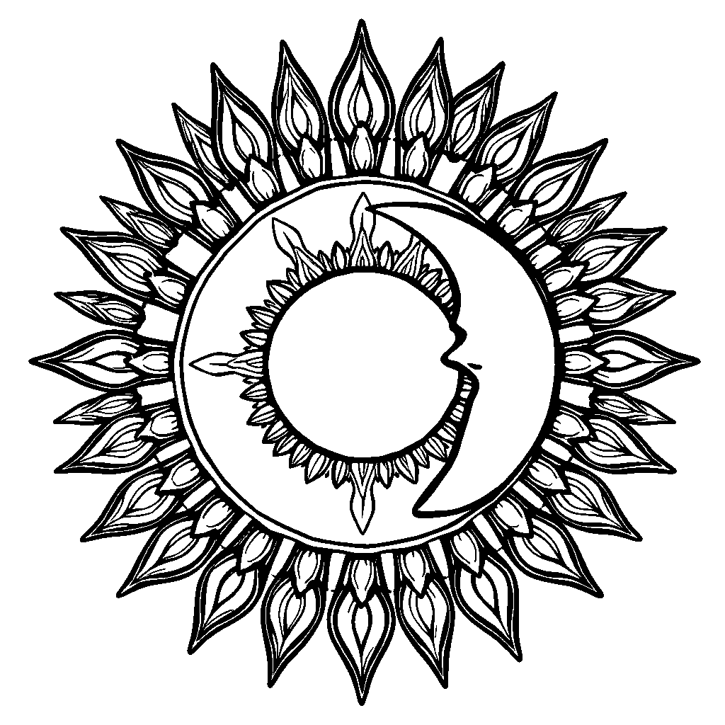 Vintage Sun And Moon Mandala Coloring Page