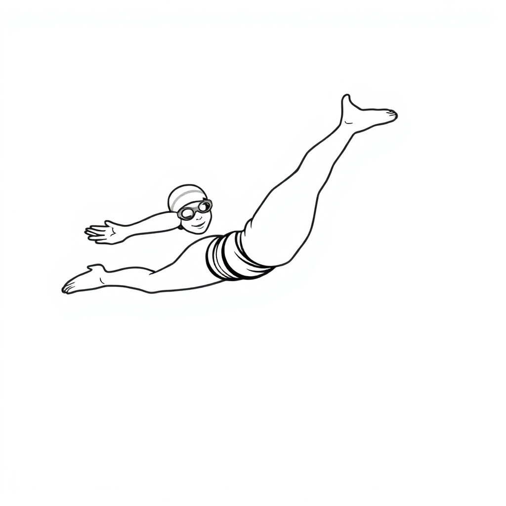 Vintage Swimmer Diving Coloring Page