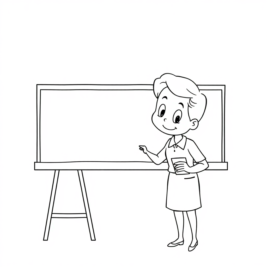 Vintage Teacher At Blackboard Coloring Page