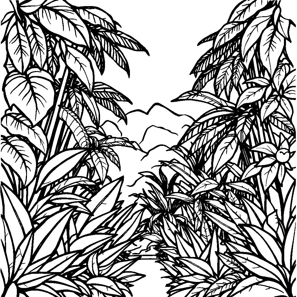 Vintage Tropical Jungle Coloring Page