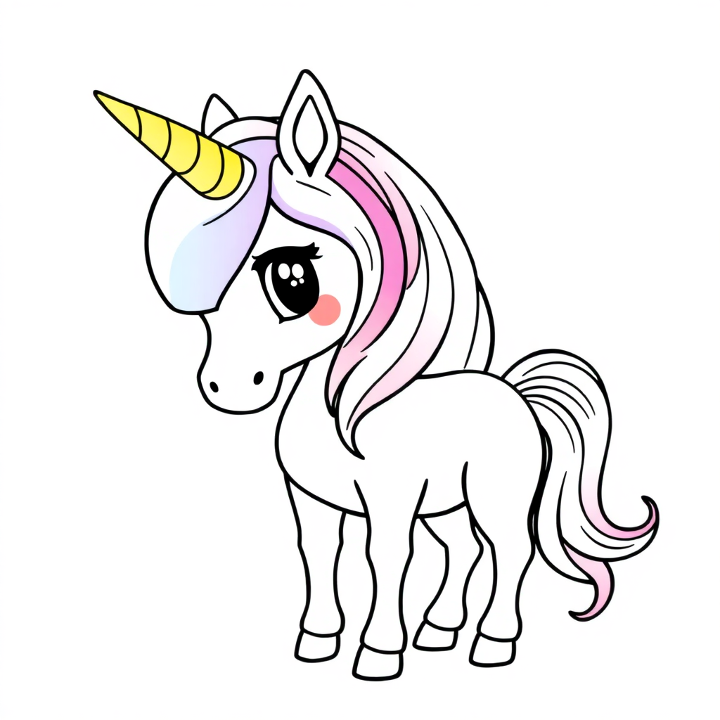 Vintage Unicorn With Rainbow Mane Coloring Page