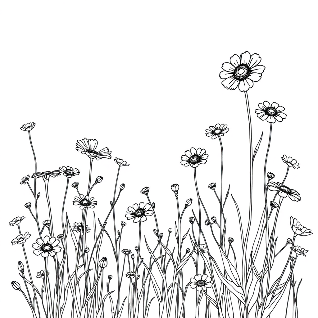 Detailed Vintage Wildflower Field Coloring Page