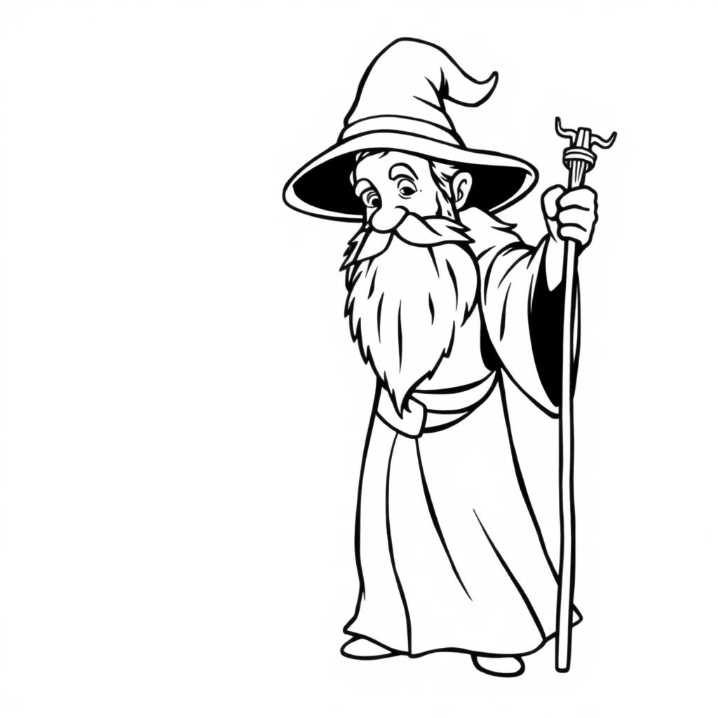 Vintage Wizard With Staff Coloring Page