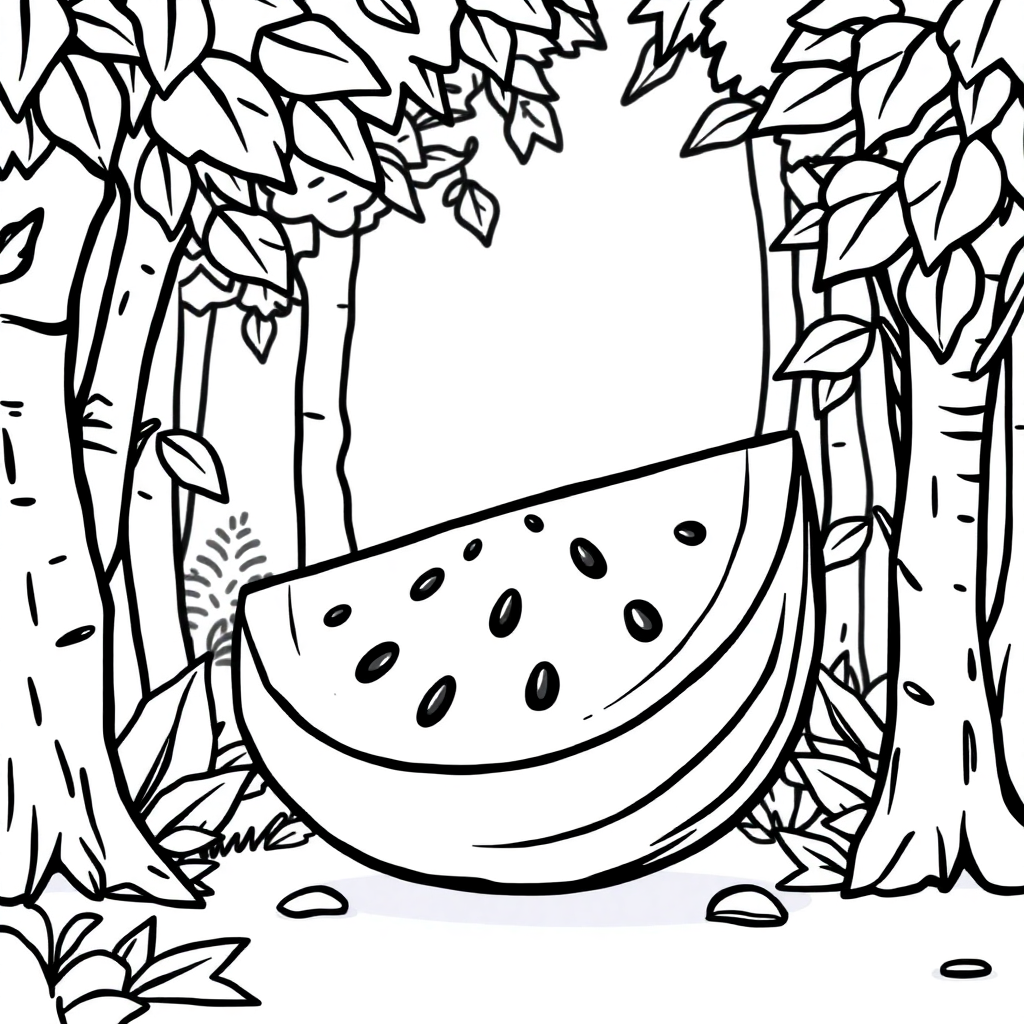 Watermelon Slice In Forest Coloring Page