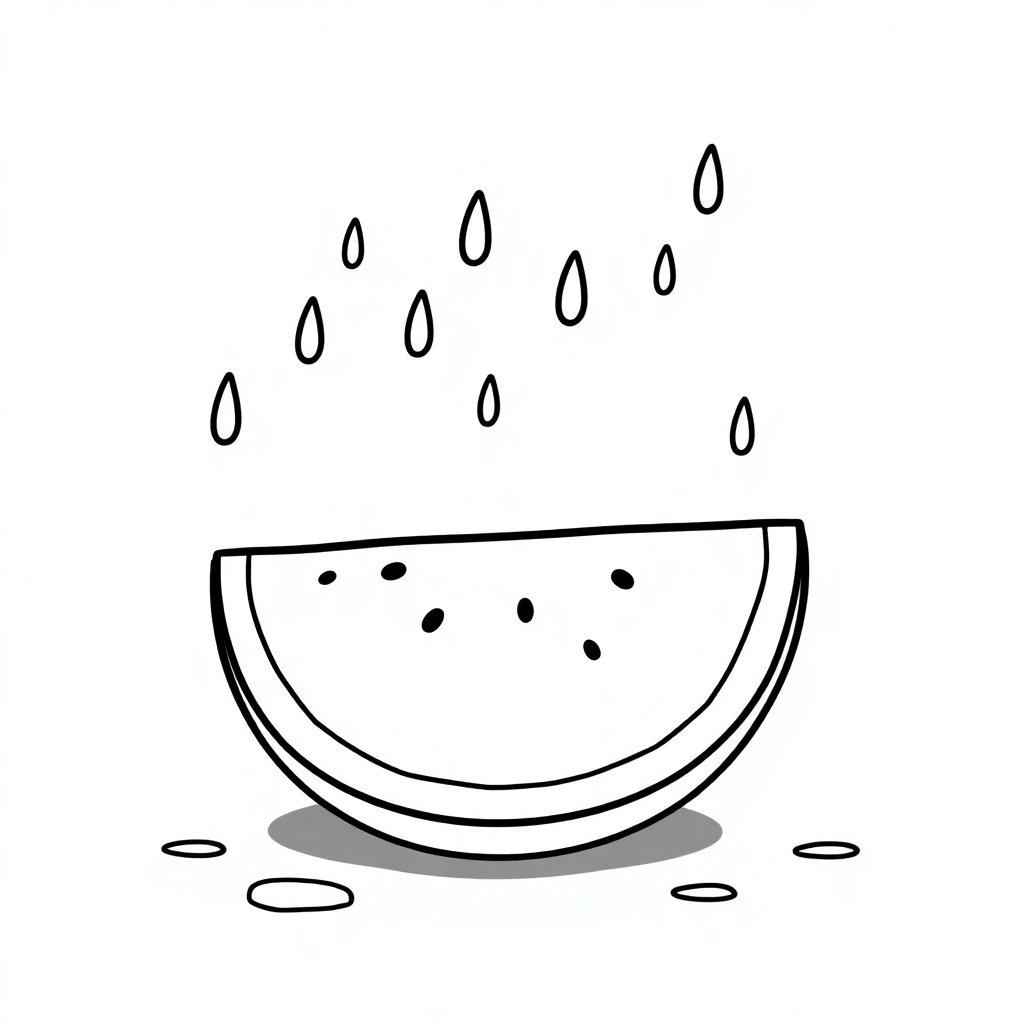 Watermelon Slice In Rain Coloring Page