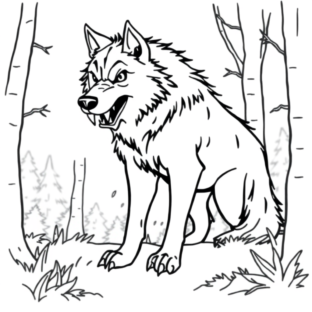Werewolf In Forest Coloring Page