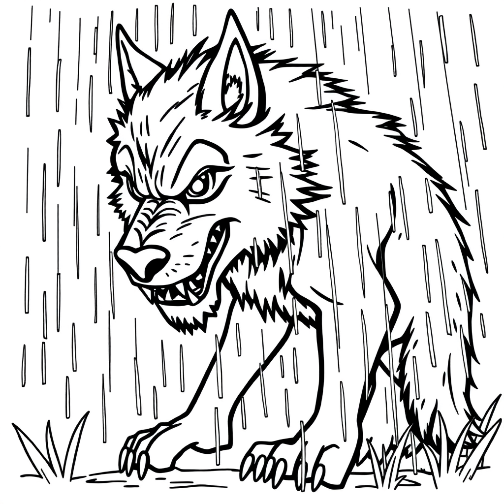 Printable Werewolf In Rain Coloring Page