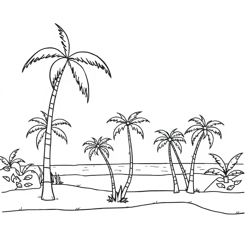 Wild Beach With Palm Trees Coloring Page