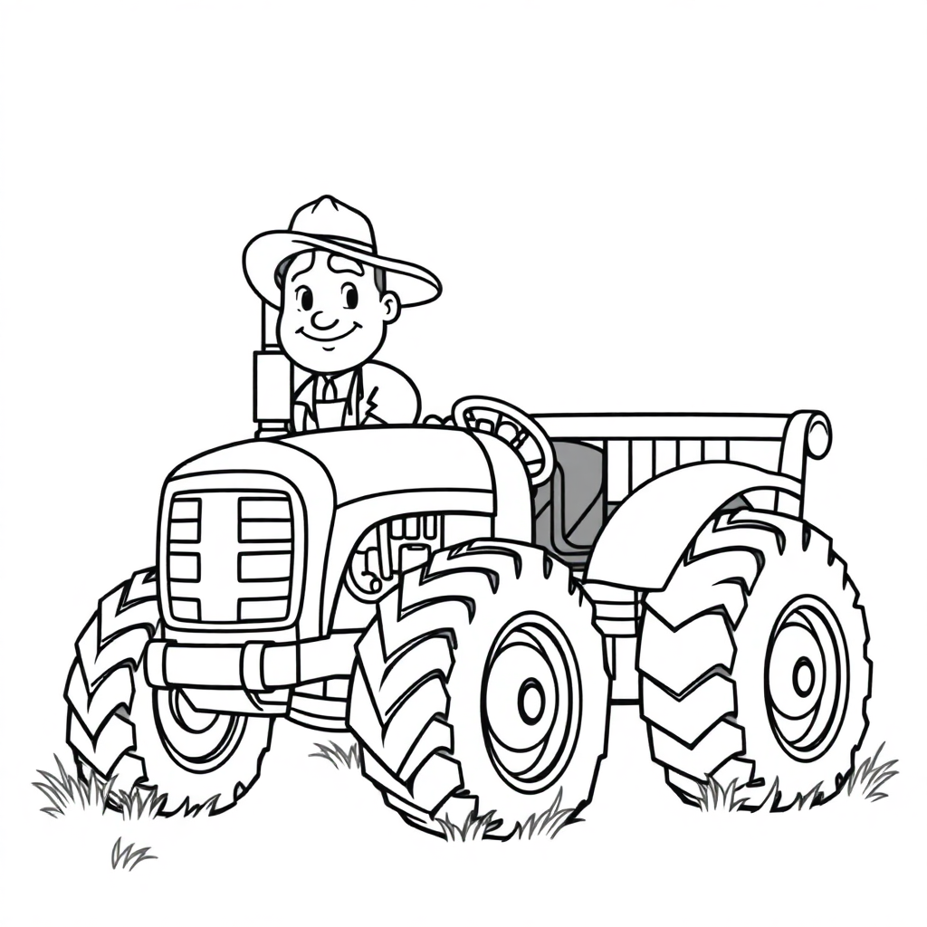 Wild Farmer With Tractor Coloring Page