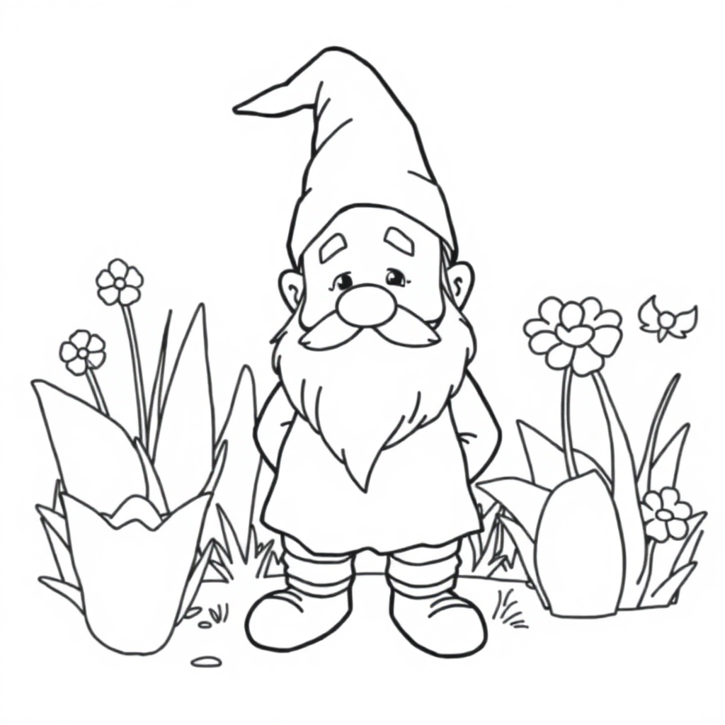 Wild Gnome In Garden Coloring Page