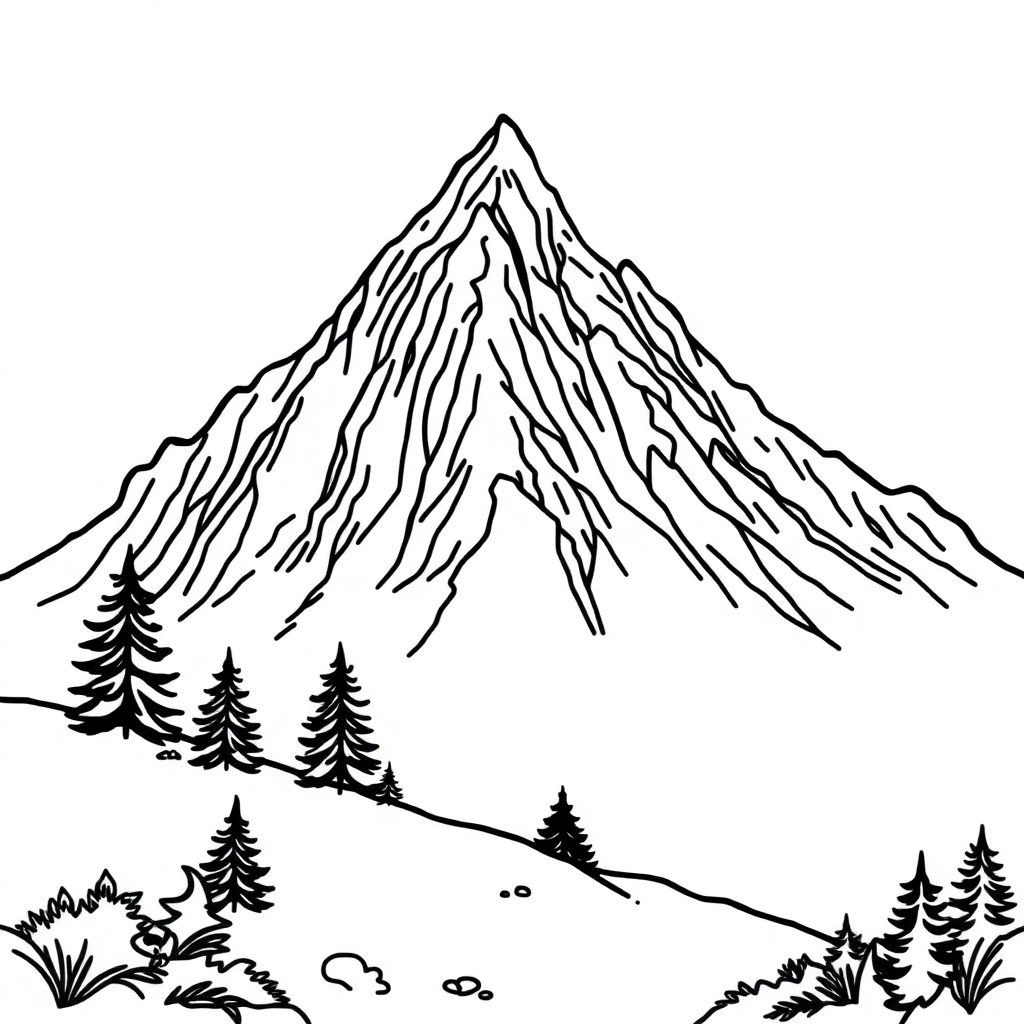 Wild Mountain Landscape Coloring Page