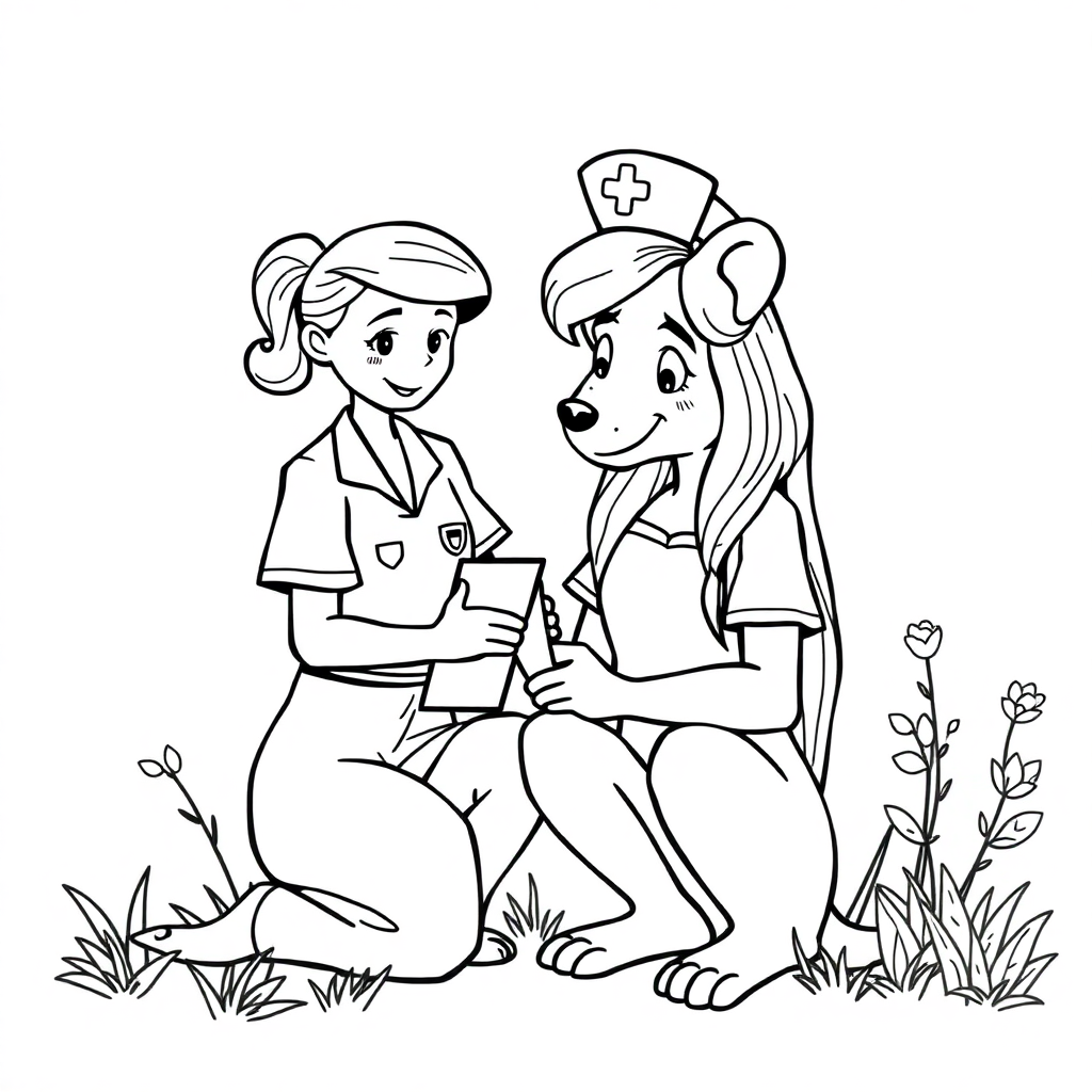 Wild Nurse Helping Coloring Page