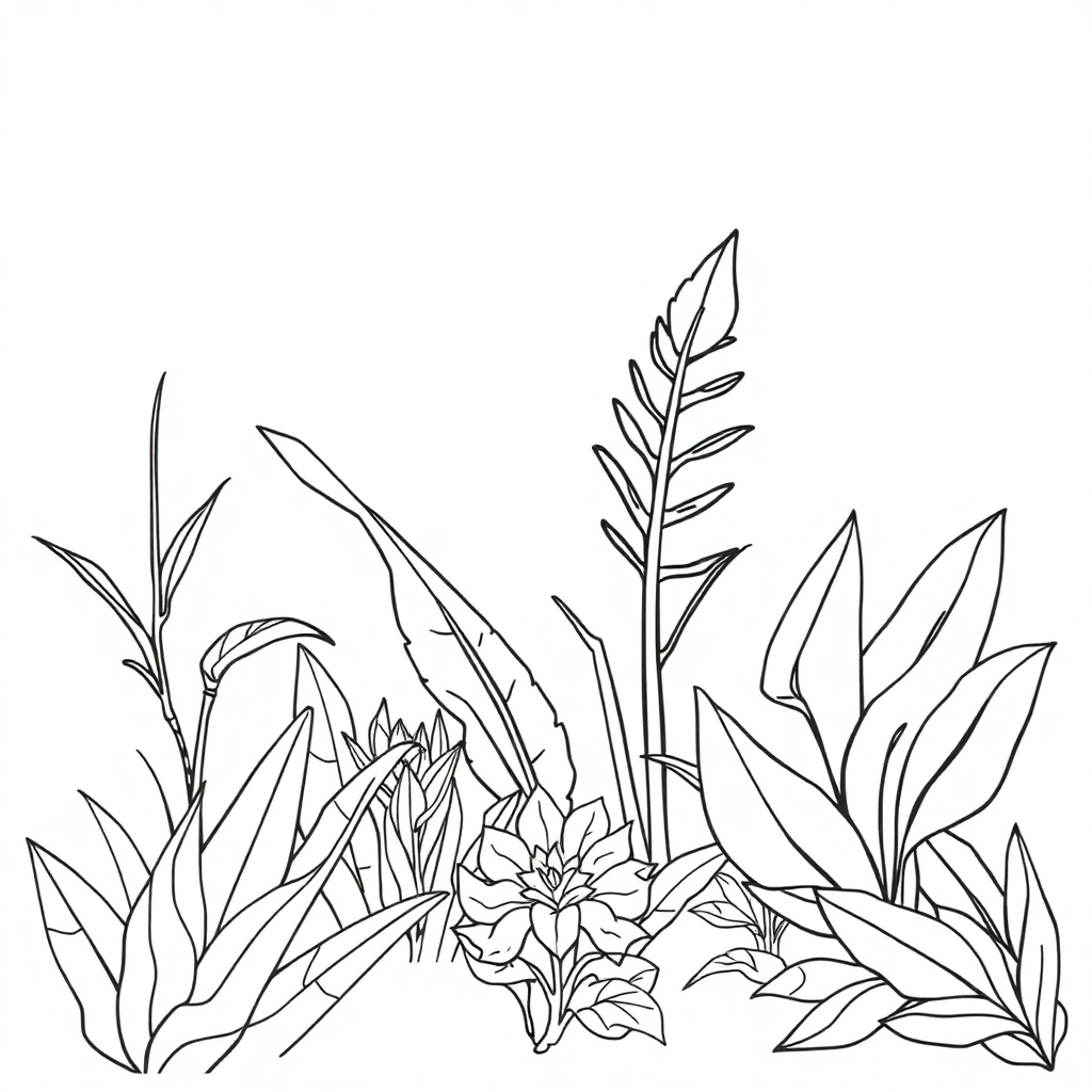 Detailed Wild Rainforest Plants Coloring Page